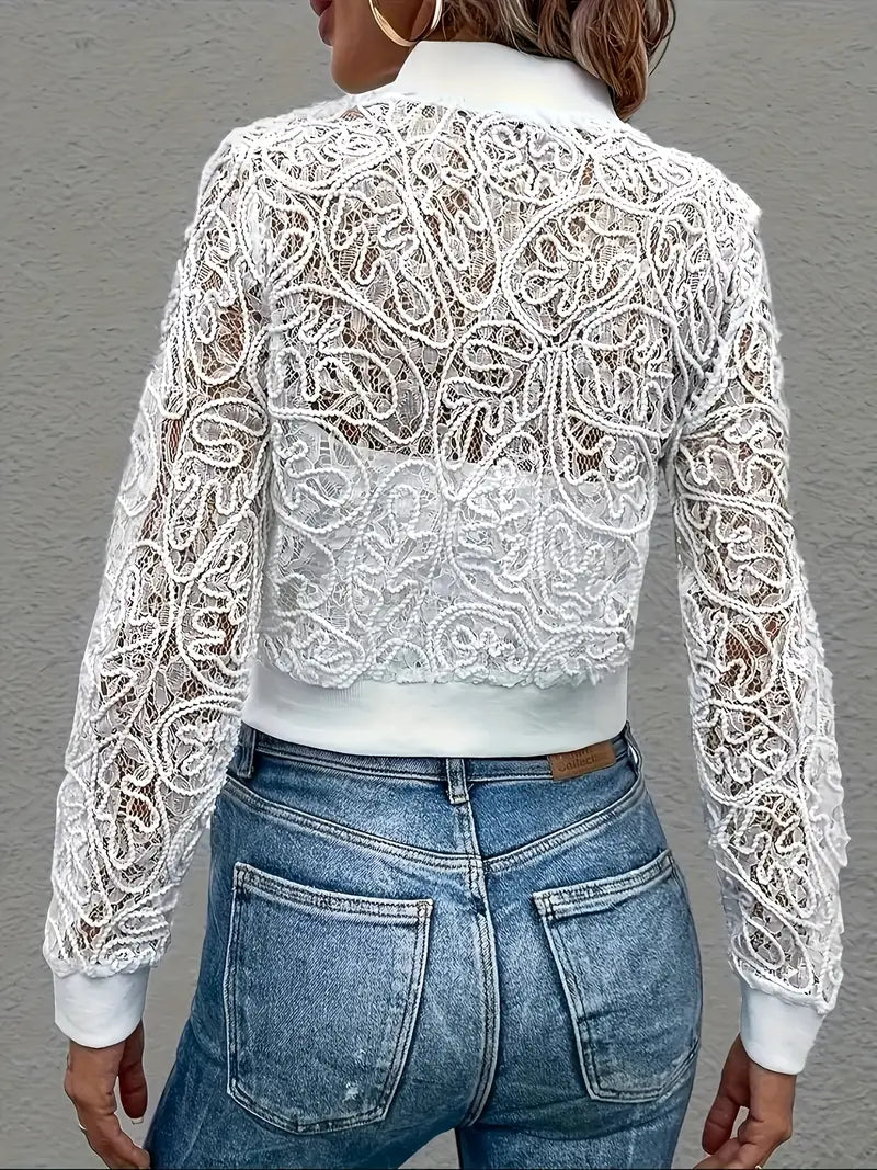 Celina Cropped Lace Bomber Jacket