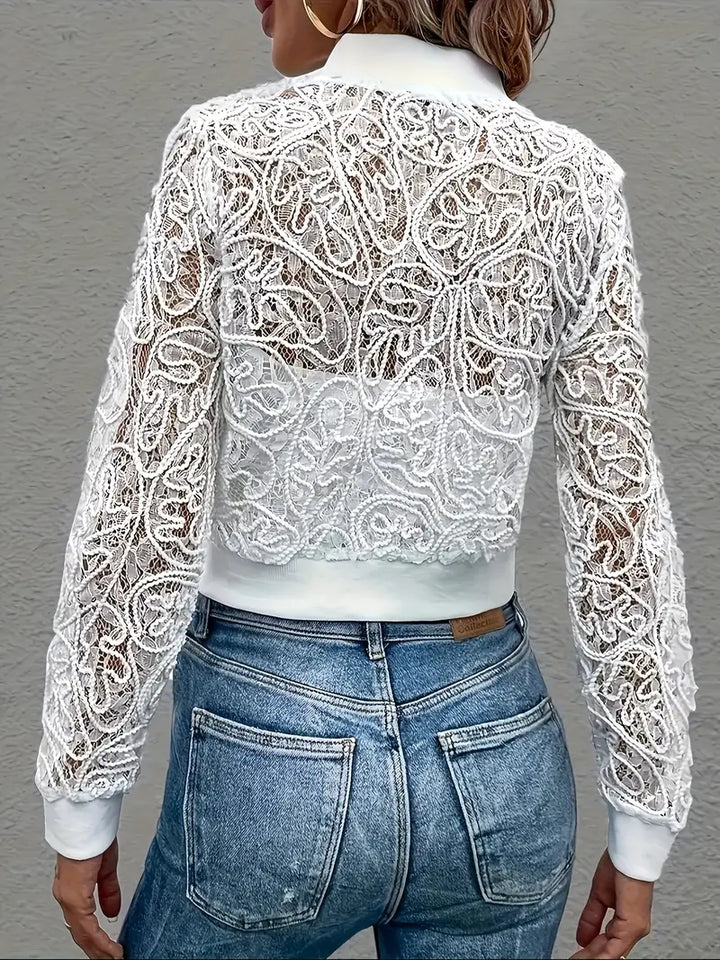 Celina Cropped Lace Bomber Jacket