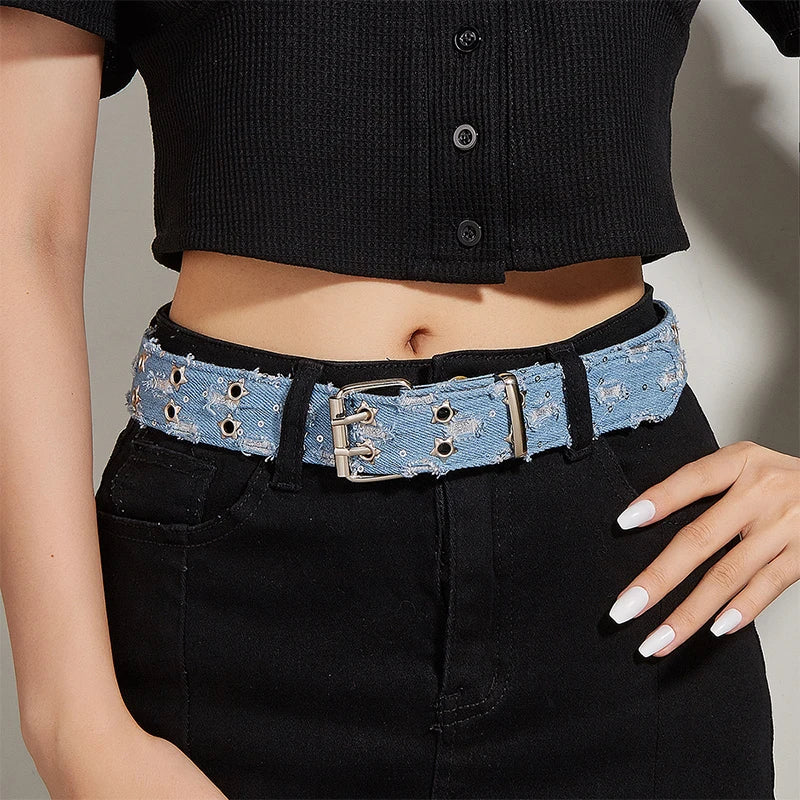 Starry Distressed Denim Belt