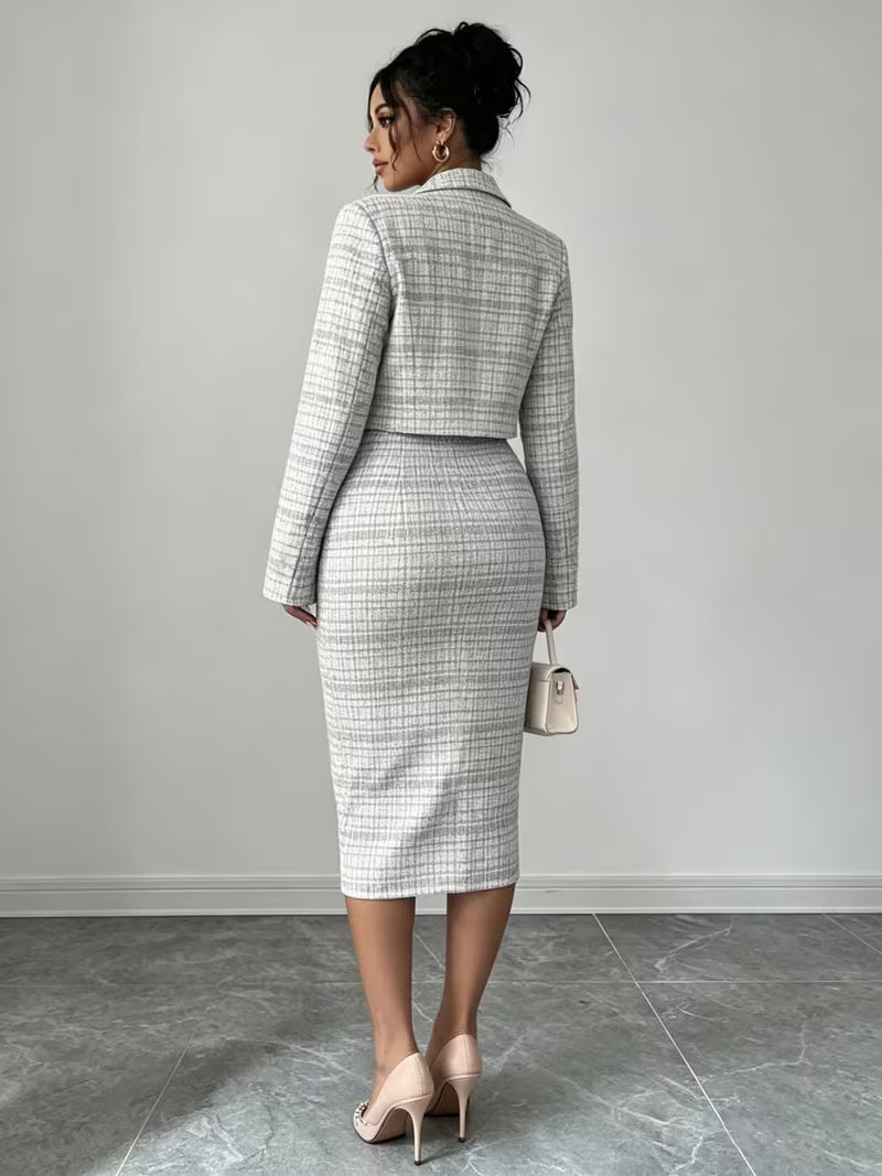 Beverly Chic Plaid Tweed Two-Piece Set