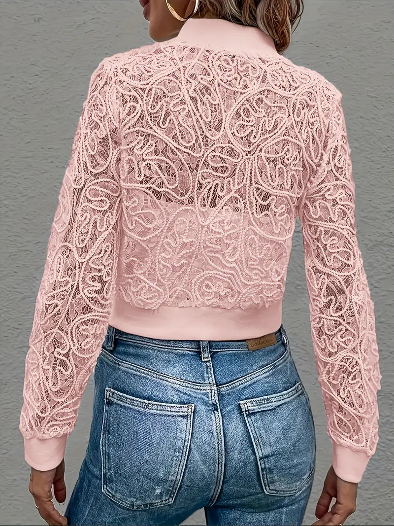 Celina Cropped Lace Bomber Jacket