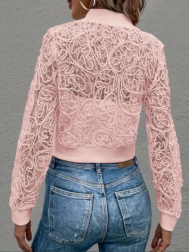 Celina Cropped Lace Bomber Jacket