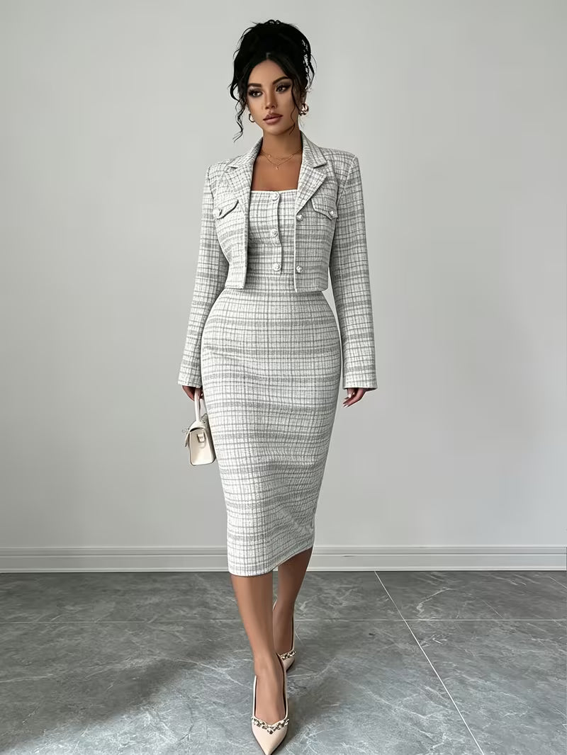 Beverly Chic Plaid Tweed Two-Piece Set
