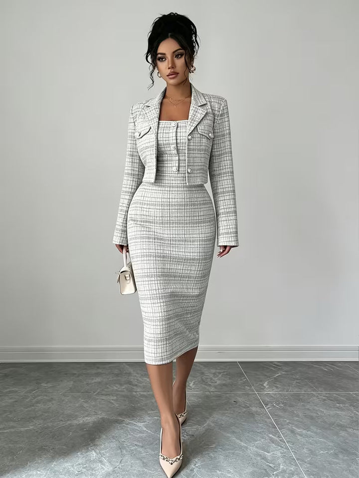 Beverly Chic Plaid Tweed Two-Piece Set