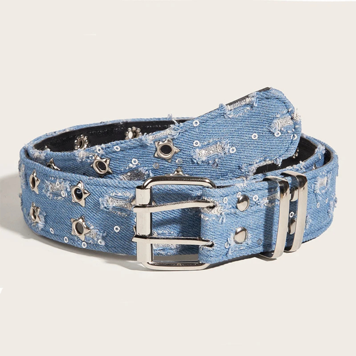 Starry Distressed Denim Belt