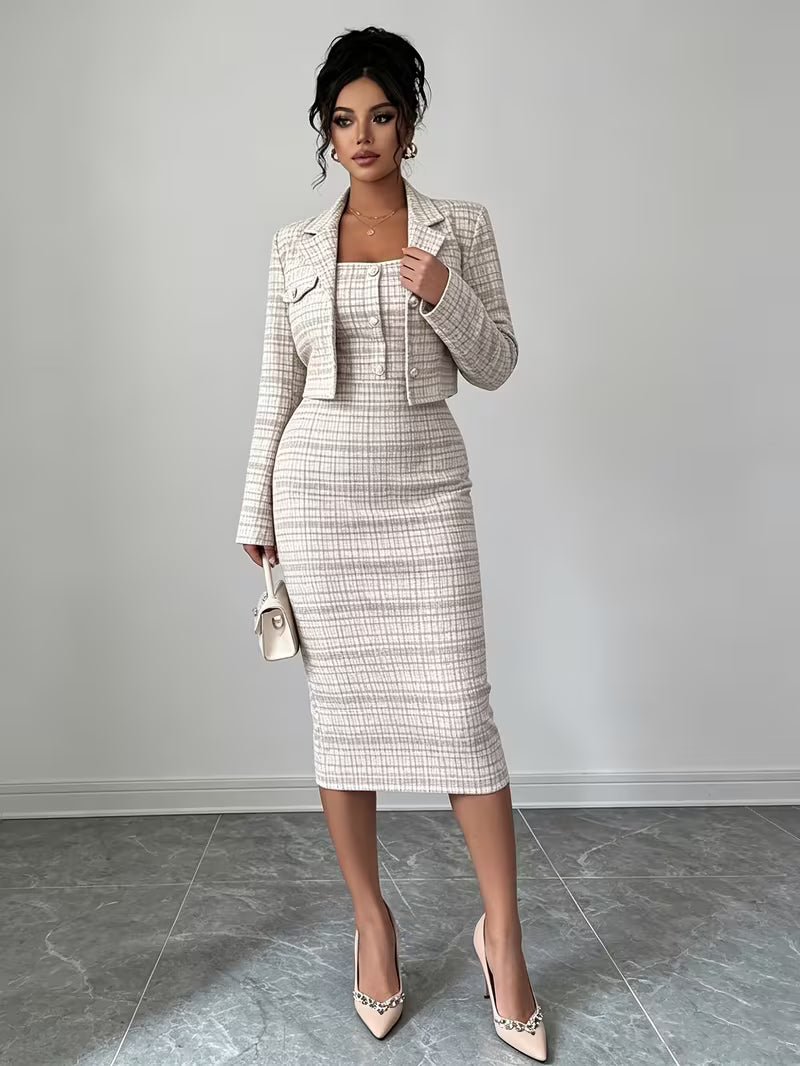 Beverly Chic Plaid Tweed Two-Piece Set