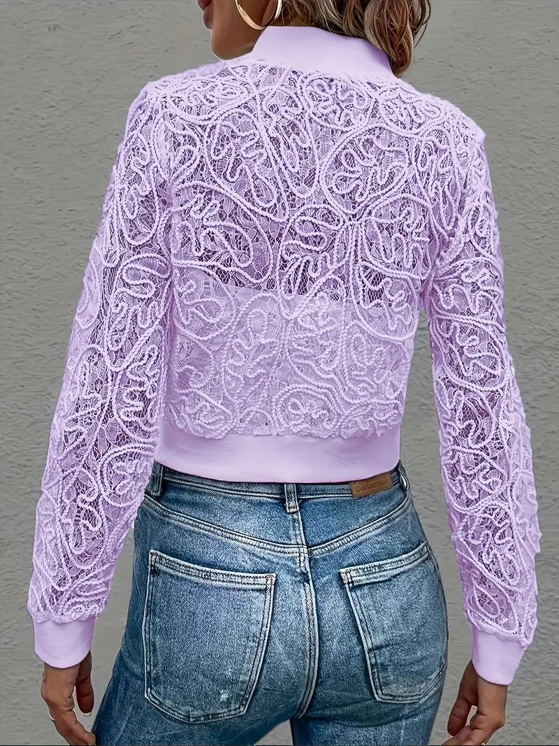Celina Cropped Lace Bomber Jacket