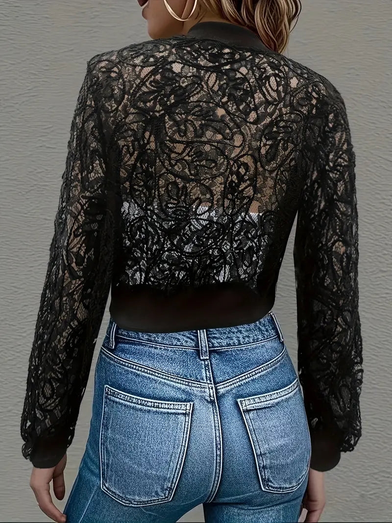 Celina Cropped Lace Bomber Jacket