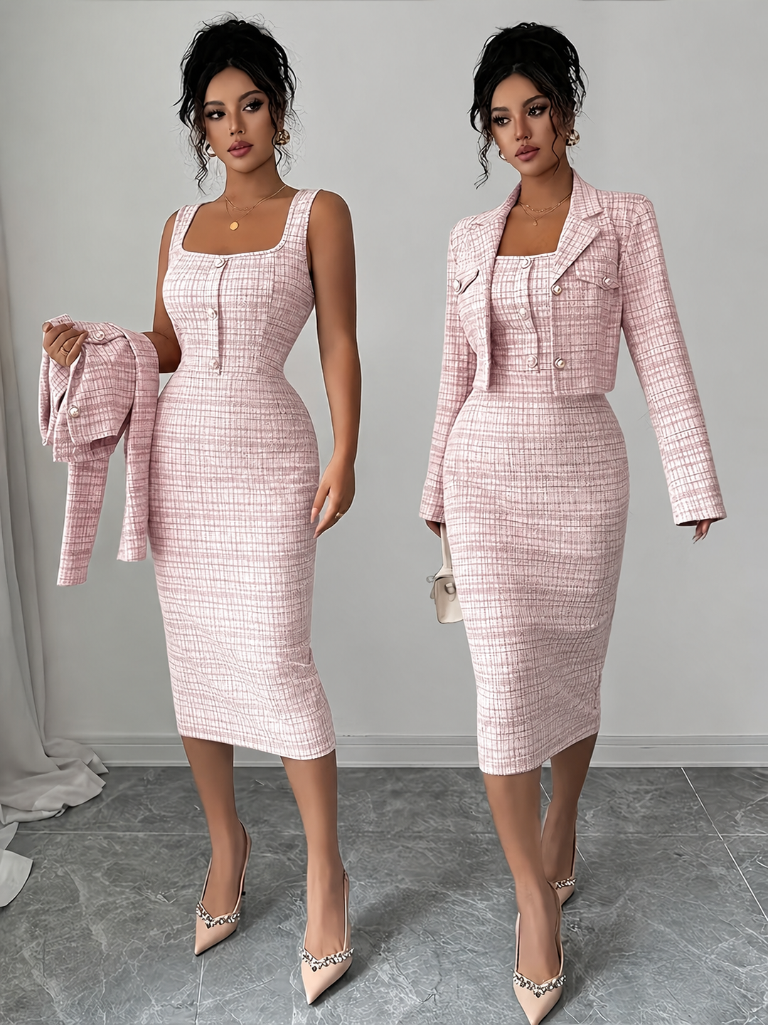 Beverly Chic Plaid Tweed Two-Piece Set