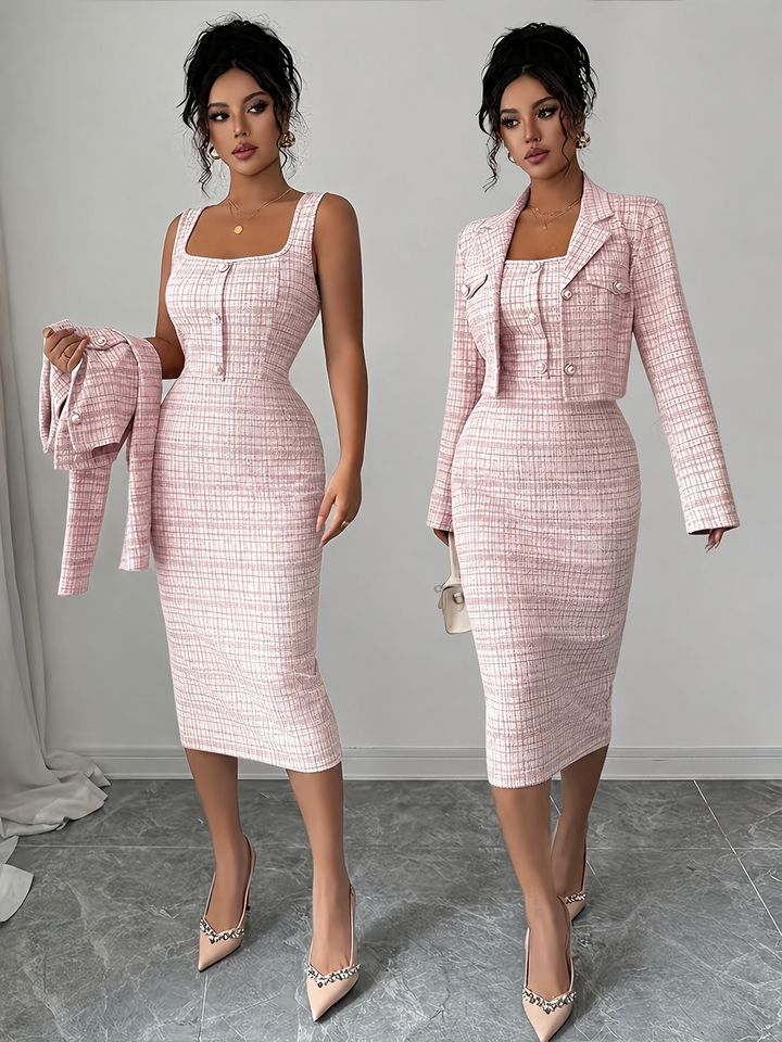 Beverly Chic Plaid Tweed Two-Piece Set