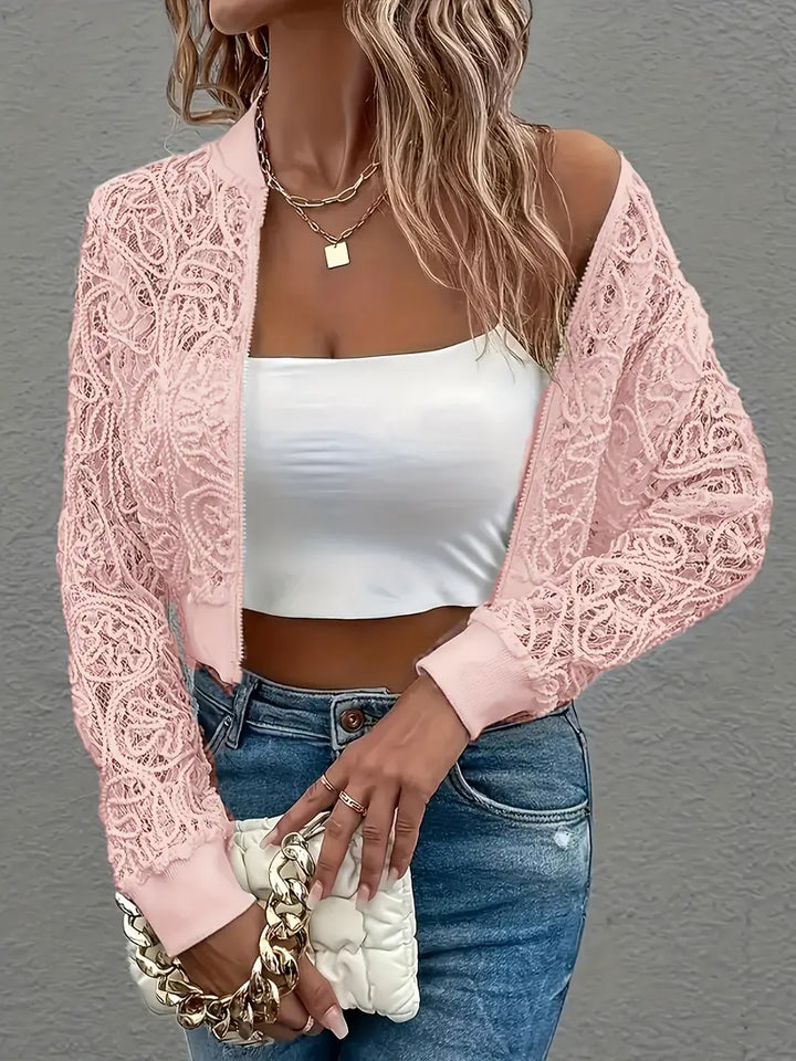 Celina Cropped Lace Bomber Jacket