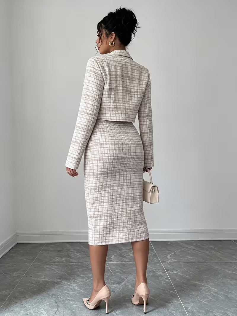 Beverly Chic Plaid Tweed Two-Piece Set