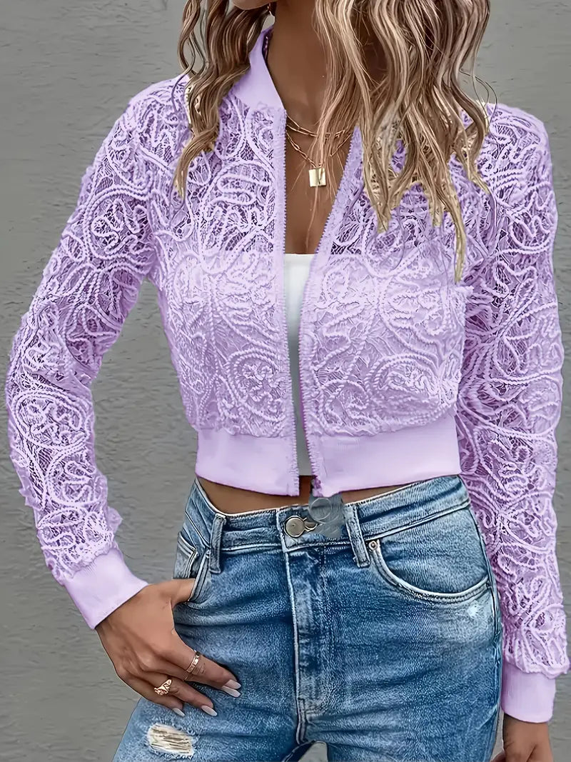 Celina Cropped Lace Bomber Jacket