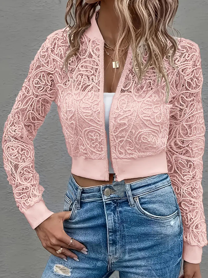 Celina Cropped Lace Bomber Jacket