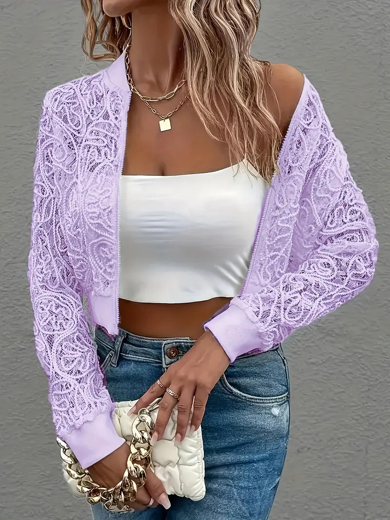 Celina Cropped Lace Bomber Jacket