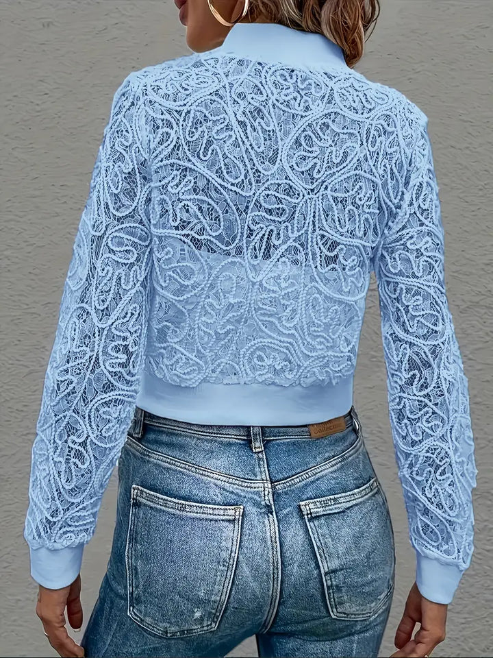 Celina Cropped Lace Bomber Jacket