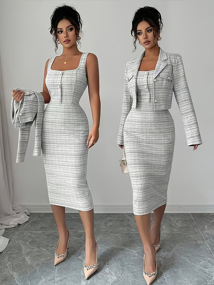 Beverly Chic Plaid Tweed Two-Piece Set