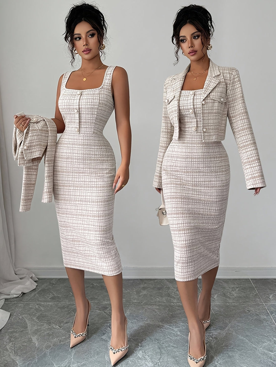 Beverly Chic Plaid Tweed Two-Piece Set