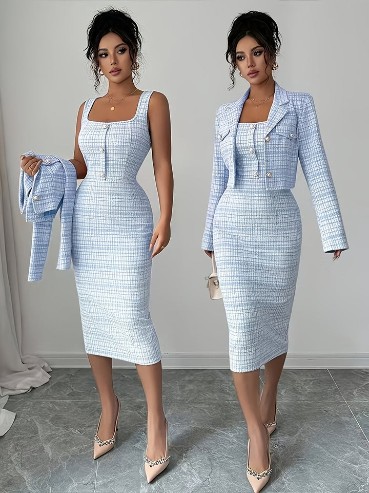 Beverly Chic Plaid Tweed Two-Piece Set